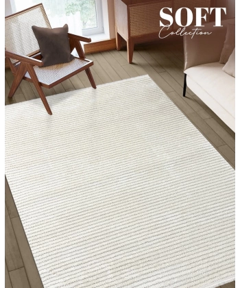 Soft  Koleksiyonu Modern Saçaklı Halı 8303 Krem