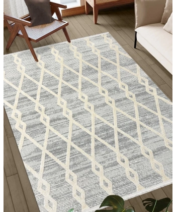 Soft  Koleksiyonu Modern Saçaklı Halı 8305 Gri