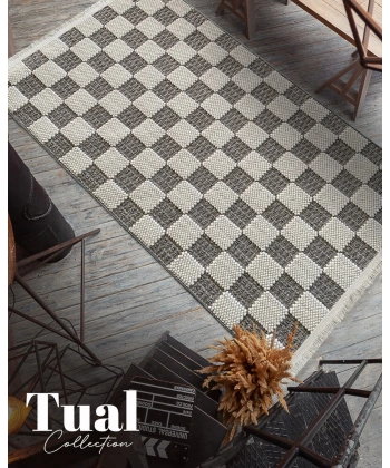 Tual Koleksiyonu Modern Saçaklı Halı 8407 Gri
