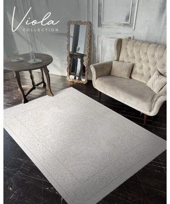Viola Koleksiyonu Akrilik Dokuma Saçaklı Halı 3402 Krem