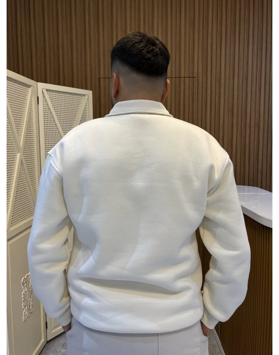 Erkek Fermuarlı Sweat Bej