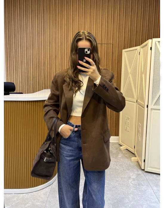 Süet Blazer Ceket Acı Kahve