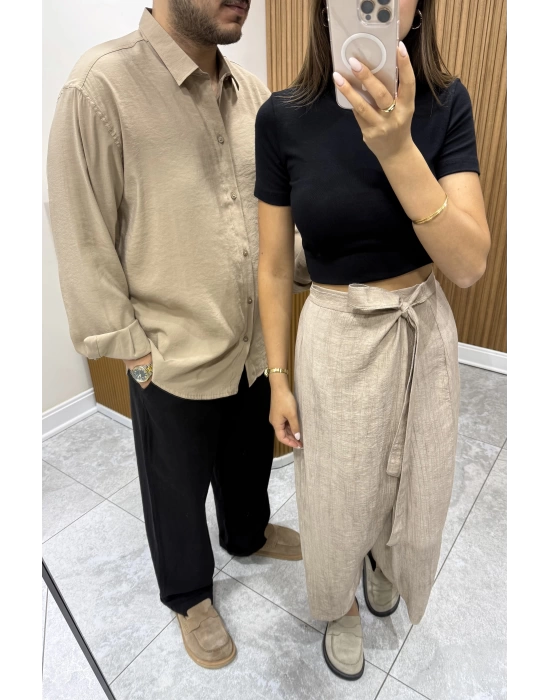 Yıkanmış  Keten Baggy Siyah Pantolon
