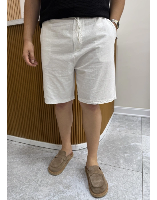 Yıkanmış Keten Beyaz Şort