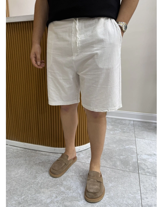 Yıkanmış Keten Beyaz Şort