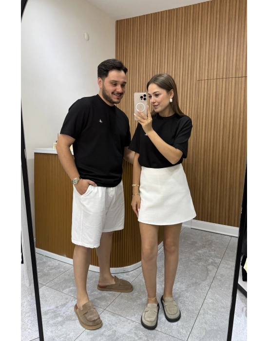 Yıkanmış Keten Beyaz Şort