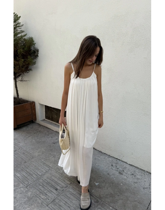 Askılı Astarlı %100 Cotton Beyaz Elbise