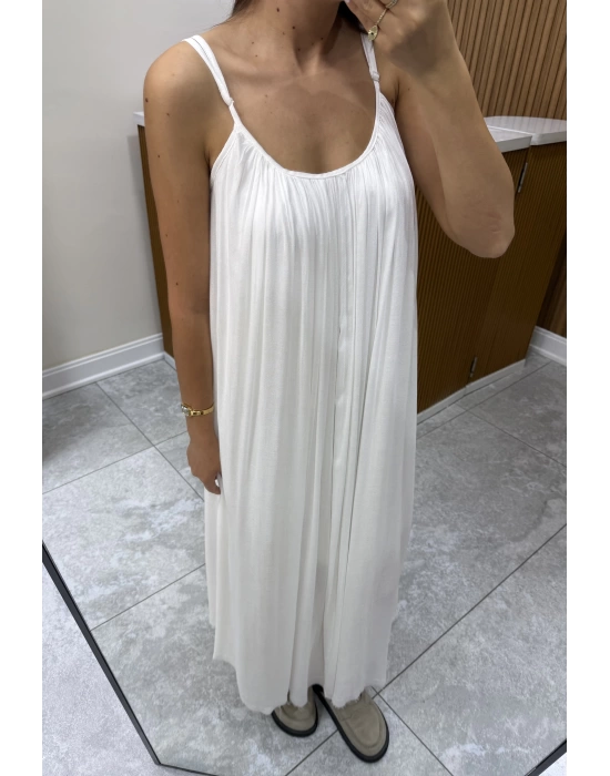 Askılı Astarlı %100 Cotton Beyaz Elbise