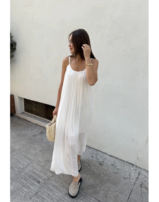 Askılı Astarlı %100 Cotton Beyaz Elbise