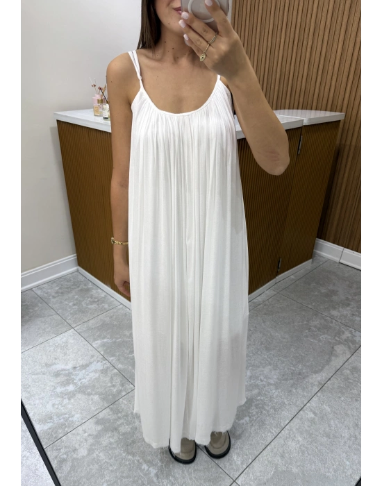 Askılı Astarlı %100 Cotton Beyaz Elbise