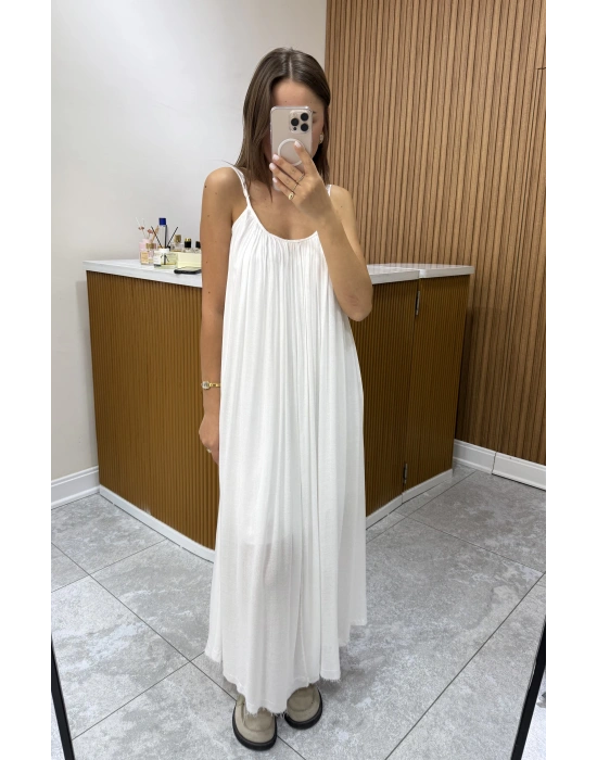 Askılı Astarlı %100 Cotton Beyaz Elbise