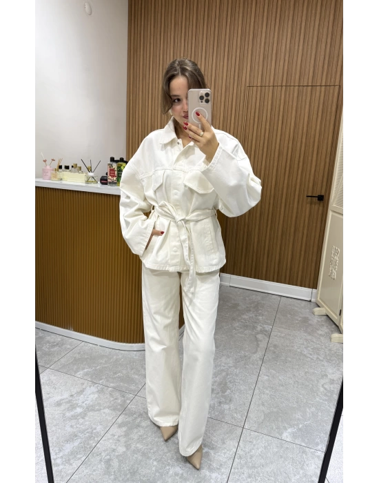 Bol Paça Denim Pantolon Bej