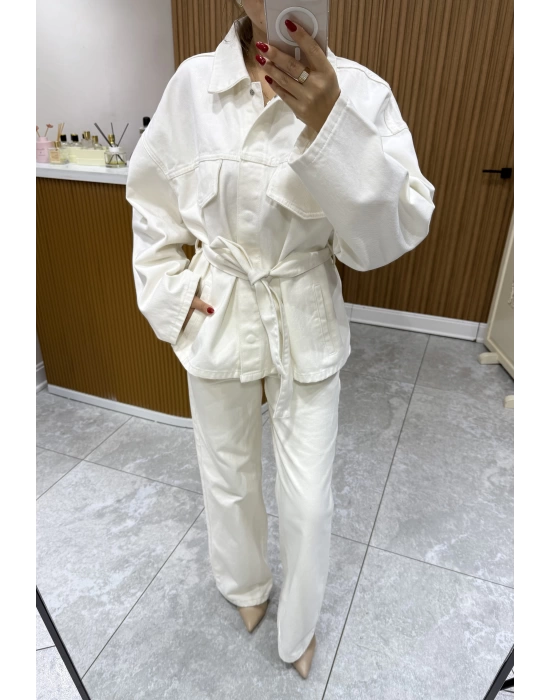 Bol Paça Denim Pantolon Bej