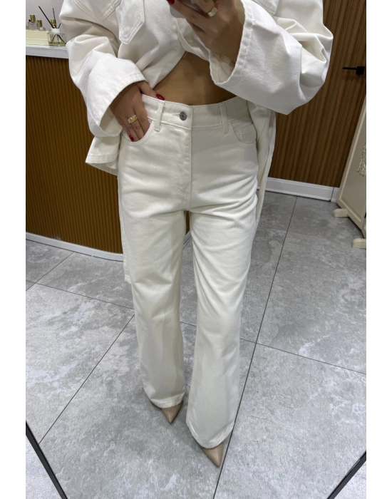Bol Paça Denim Pantolon Bej