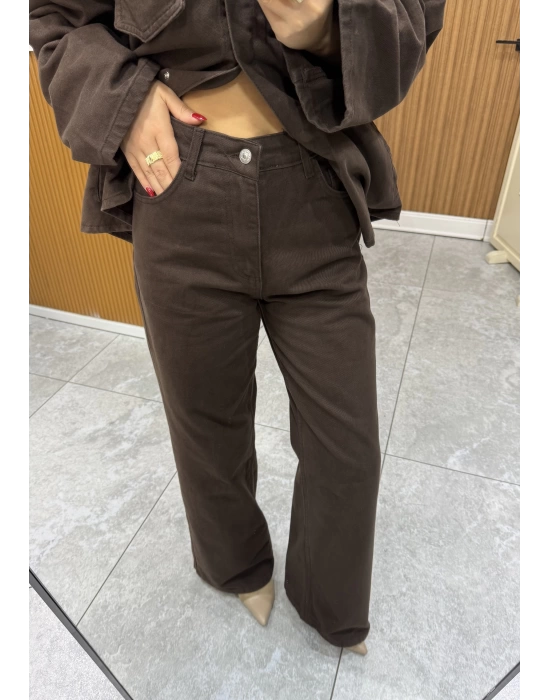 Bol Paça Denim Pantolon Kahve