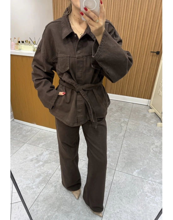 Bol Paça Denim Pantolon Kahve