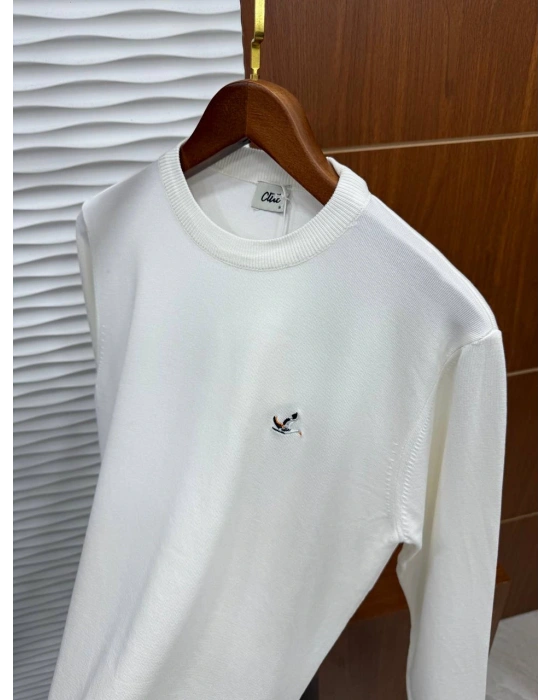 Bisiklet Yaka Marka Model Triko Kazak Beyaz