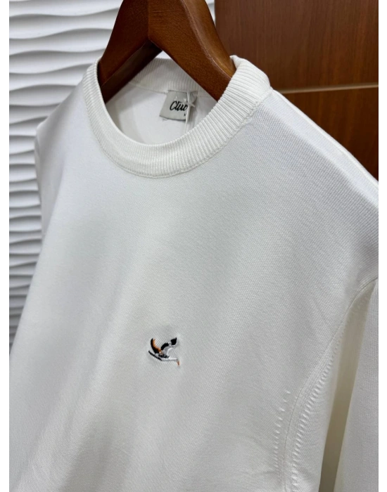 Bisiklet Yaka Marka Model Triko Kazak Beyaz