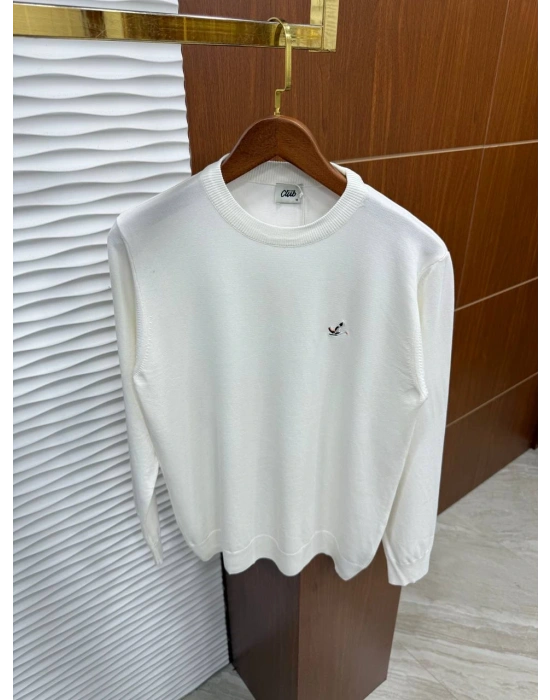 Bisiklet Yaka Marka Model Triko Kazak Beyaz