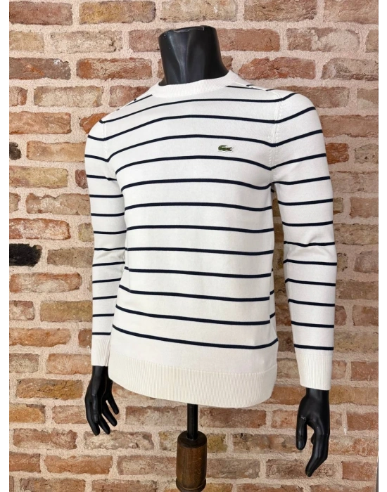 Sıfır Yaka Marka Model Çizgili Kazak Beyaz