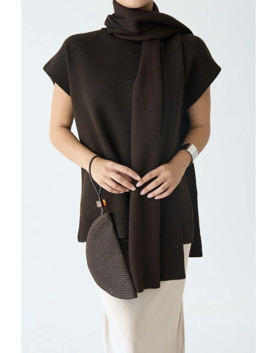 Kısa Kollu Şallı Kazak Kahve