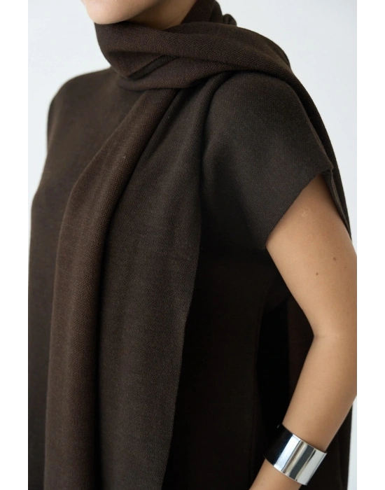 Kısa Kollu Şallı Kazak Kahve