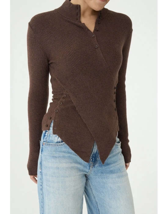 Belden Düğmeli Kazak Kahve