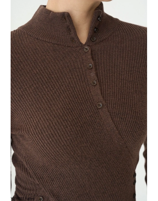 Belden Düğmeli Kazak Kahve