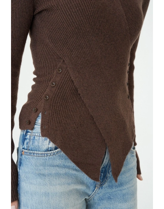 Belden Düğmeli Kazak Kahve