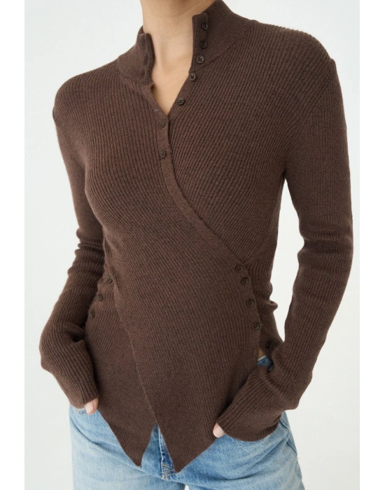 Belden Düğmeli Kazak Kahve