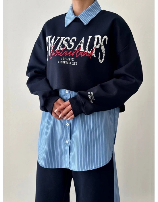 Gömlek Detaylı Sweatshirt Lacivert