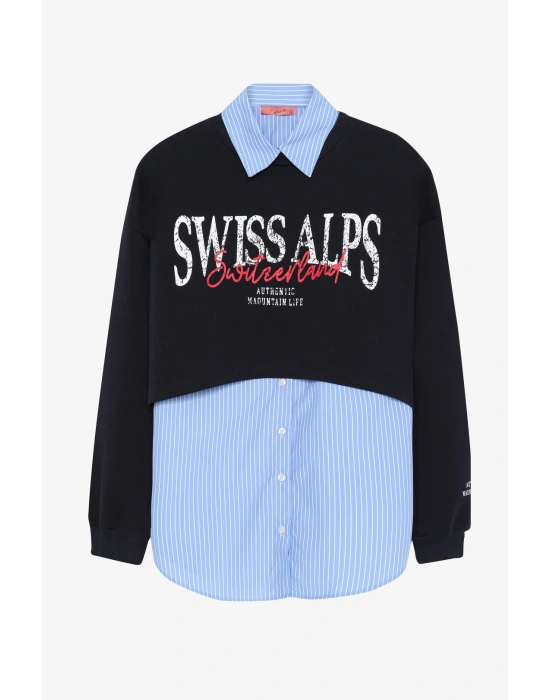 Gömlek Detaylı Sweatshirt Lacivert