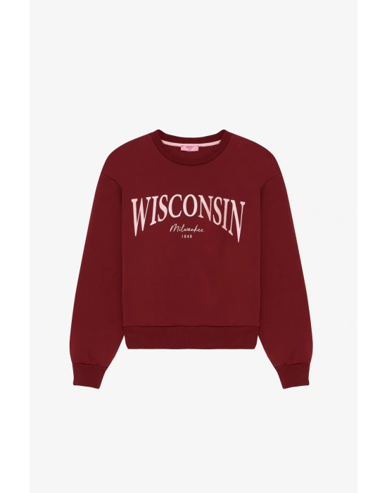 Baskı Detaylı Sweatshirt Bordo