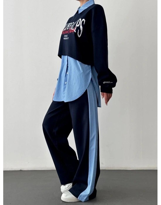 Çizgi Detaylı Pantolon Lacivert