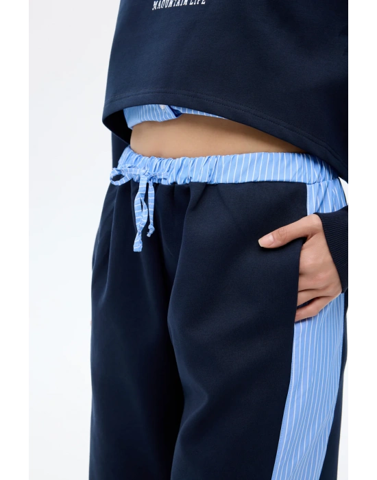 Çizgi Detaylı Pantolon Lacivert