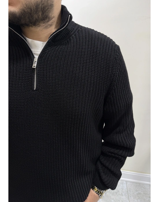 Yarım Fermuarlı Triko Siyah