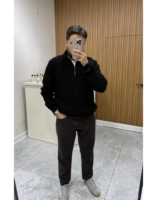 Yarım Fermuarlı Triko Siyah
