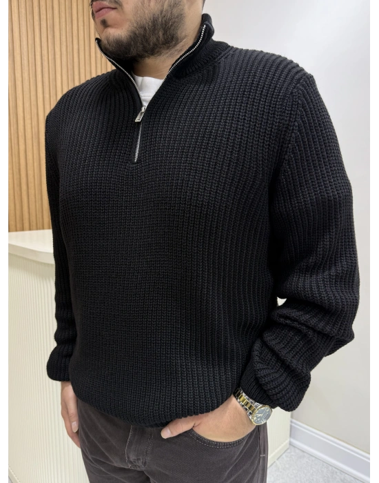 Yarım Fermuarlı Triko Siyah