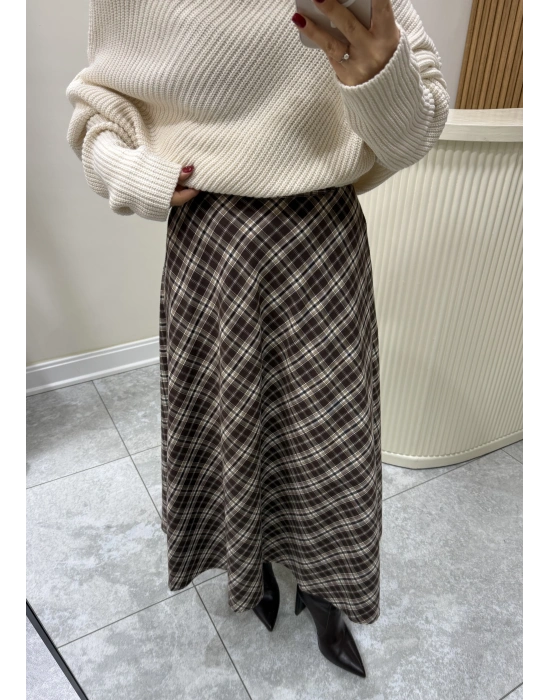 Ekose Desenli Çan Etek Kahve