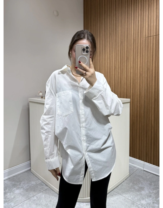 Tasarım Poplin Gömlek Beyaz