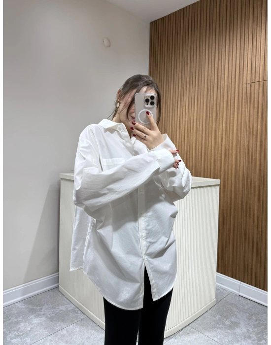 Tasarım Poplin Gömlek Beyaz