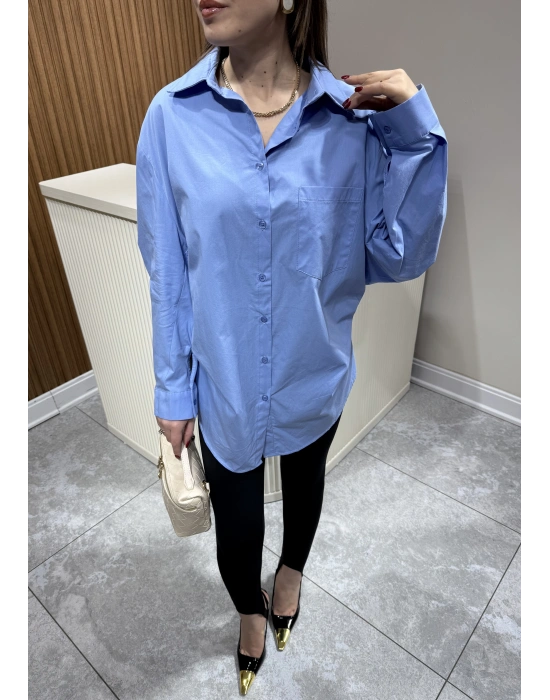 Tasarım Poplin Gömlek Mavi