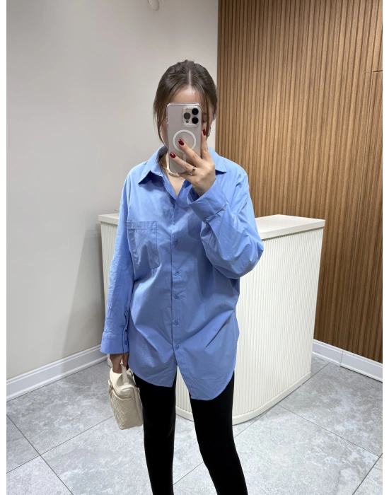 Tasarım Poplin Gömlek Mavi