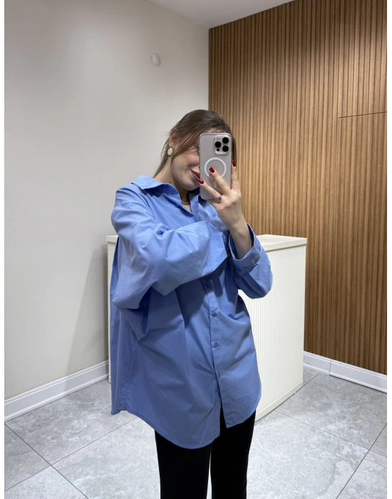 Tasarım Poplin Gömlek Mavi