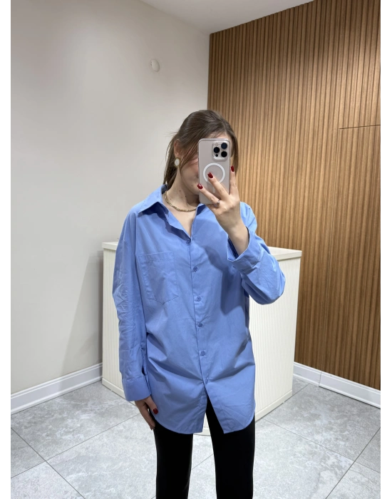 Tasarım Poplin Gömlek Mavi
