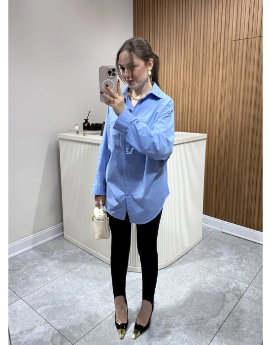 Tasarım Poplin Gömlek Mavi