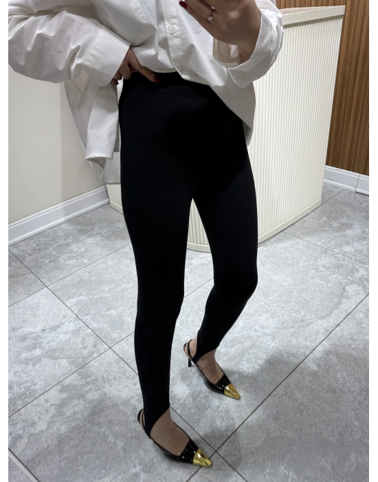 Paça Detaylı Tayt Siyah