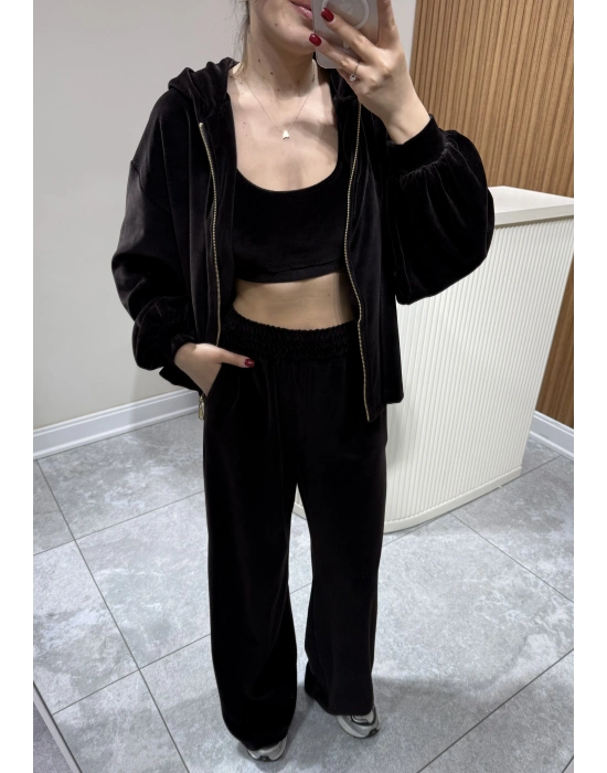 Kadife Üçlü Takım Kahve