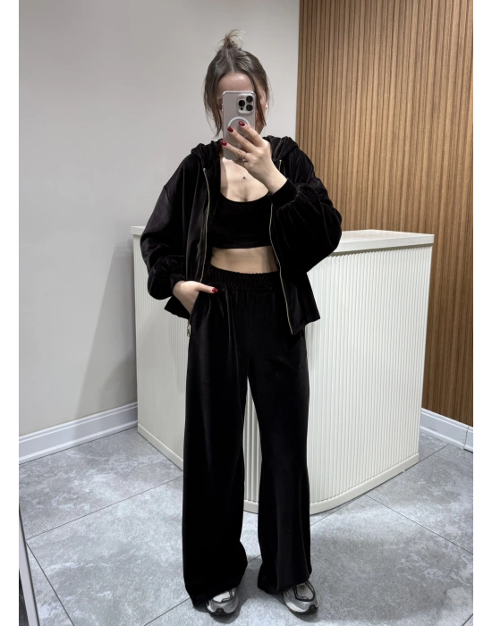 Kadife Üçlü Takım Kahve