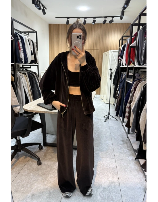 Kadife Üçlü Takım Kahve